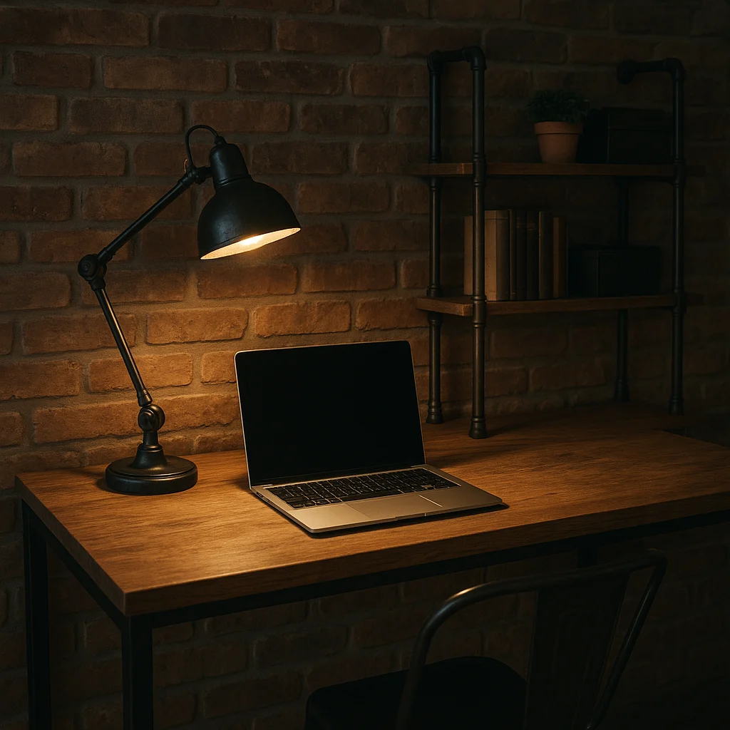 Lampadaire industriel articulé dans un bureau au style industriel