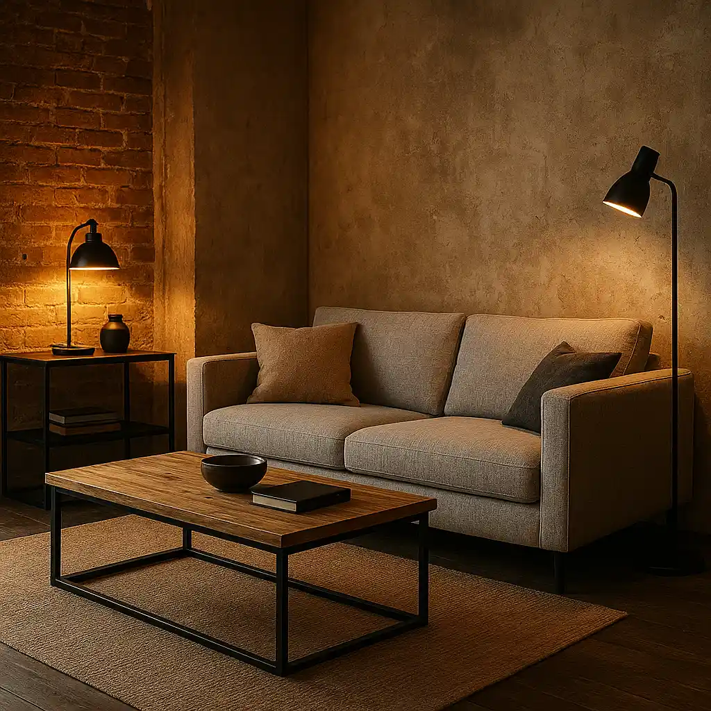 Lampe à poser industrielle : 10 idées pour bureau, chevet et salon 3 Lampe à poser industrielle dans un salon au style industriel