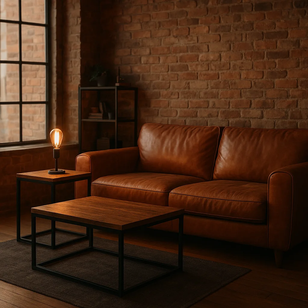 Lampe Edison dans un salon industriel chaleureux